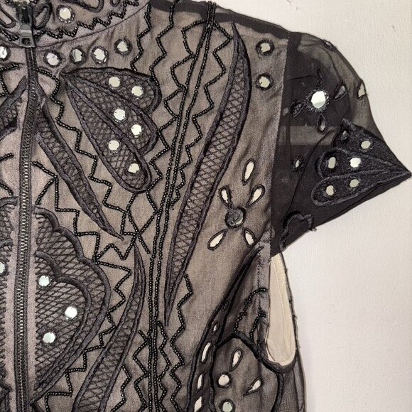 Alice and Olivia Viktoria High Neck Beaded Top Women's Size 2 - Picture 10 of 13